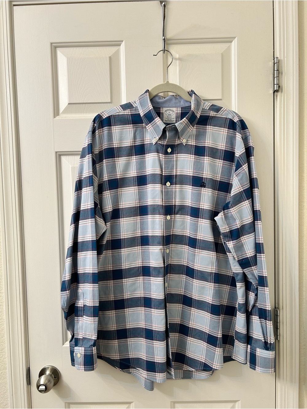 Brooks Brothers 100% Supima Cotton Blue and White Plaid Button-Down Shirt